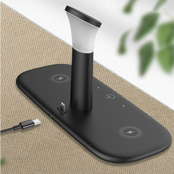 Newest private mould multifunctional 2 mobile phones air pods apple watch lamp 5 in 1 wilreless charger LWS-002